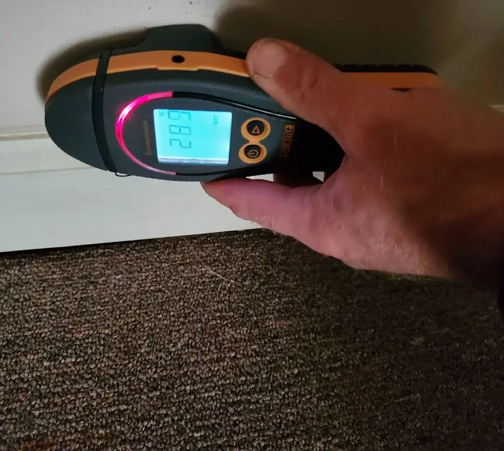Moisture detection at baseboard during Mold Inspection & Testing in Le Mars